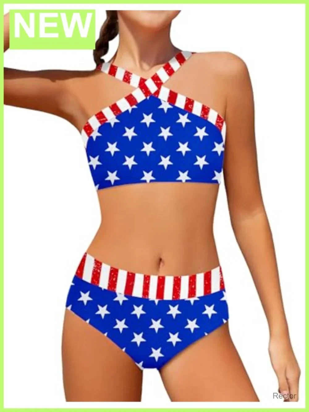 Girls 2 Piece Bikini Swimsuit Criss Cross Strap Colorblock Bathing Suit